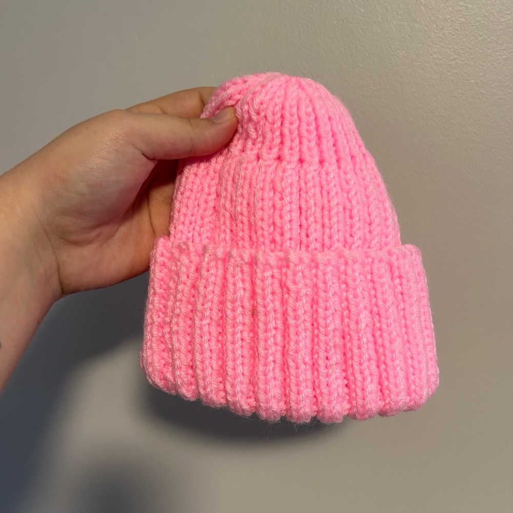 (3/$20) Handmade toddler pink knit hat